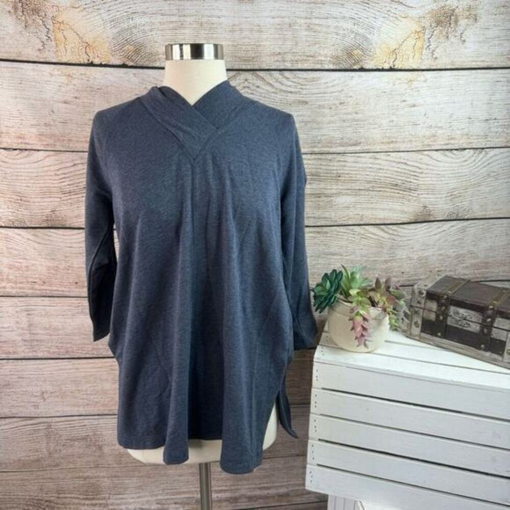 PureJill J Jill Affinity French Terry Pima Cotton Tunic Top V-Neck Blue Size XS